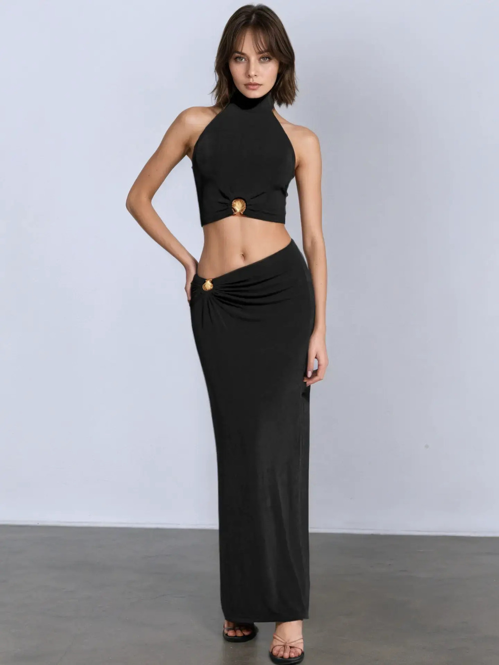 Zara Summer Asymmetric Low Rise Shell Metal Embellished Skirt